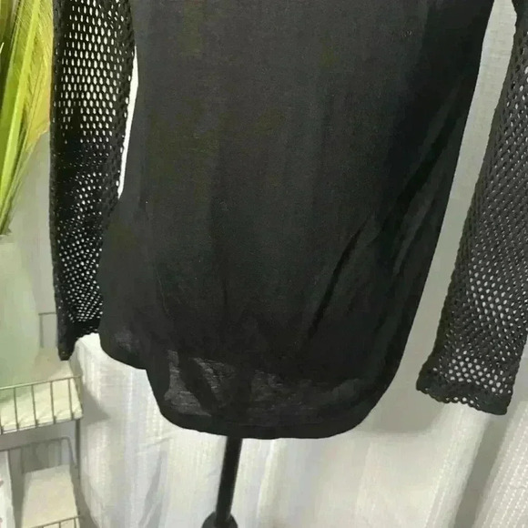 Alexis Women’s M Blouse Open Crochet Knit Long Sleeves Black Tunic Top - Picture 9 of 12